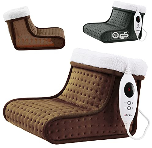 Arebos Chauffe-Pieds avec 6 Niveaux de température | Chauffe-Pieds électrique | Arrêt Automatique & Protection Contre la surchauffe | Télécommande LED INCL. | Doublure intérieure Lavable | Marron