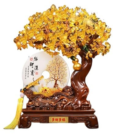 Money Tree Natürlicher Citrin-Edelsteinkristall-Bonsai-Baum, Chakra-Baum mit heilenden Eigenschaften, Kristall-Feng-Shui-Geldbaum des Lebens for positive Energie, Glück und Reichtum Feng Shui Decor Tr