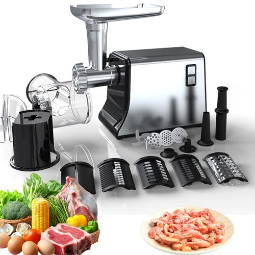 Picadora De Carne Eléctrica, Picadora De Carne Y Embutidora De Salchichas De Acero Inoxidable, Potente Motor, 270 RPM, Embutidora De Salchichas con 7 Accesorios, Picadora De Carne Extraíble para