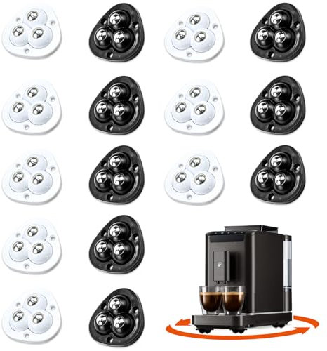 HWSWSH 16 Mini Roulettes Auto-adhésives en PVC - Pivotantes à 360° avec 3 Trous, 8 Noires et 8 Blanches pour Petit Electromenager, Meuble, Pots de Fleurs, Ornements