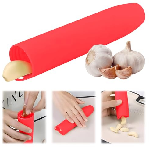 10er Pack Garlic Peelers Tube Rollers Peel Remover,Garlic Peeler Silicone Garlic Peel Remover Roller, Garlic Roller Peeling Tube Tool for Useful Kitchen Tools (Red)