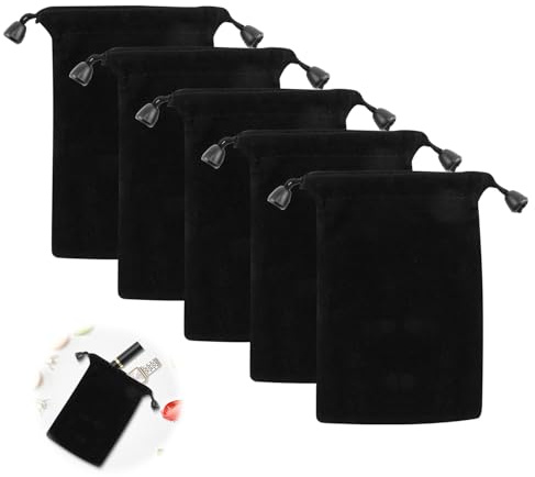 Aisikoo 5 stycken sammetspåsar, 10 × 15 cm sammetspåsar, svarta smyckespåsar, kubpåsar, små presentpåsar med dragsko, små tygpåsar för smycken, bröllopspresenter, godis