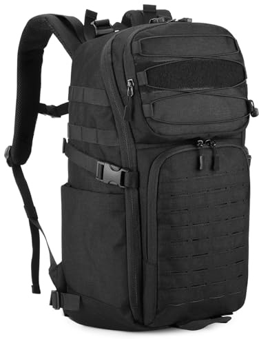 Huntvp Militär Rucksack 35L Taktischer Rucksack Herren Wasserdicht Daypack MOLLE Reiserucksack Bundeswehr Wanderrucksack Trekkingrucksack für Herren Damen Sport Radfahren Outdoor Camping (35L Schwarz)