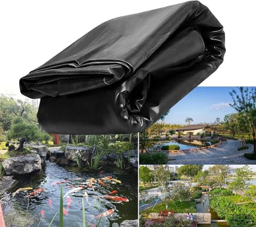 Strapazierfähige schwarze UV-beständige Teichfolie, 10 x 12 m, fisch- und pflanzenfreundlich, faltbar und langlebig, geeignet für Koiteiche, 0,12 mm Dicke