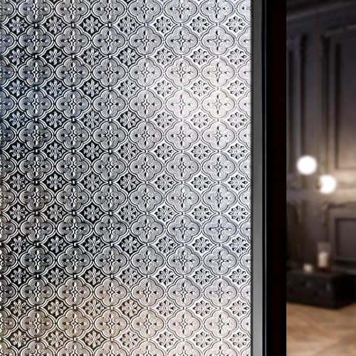 DARUITE Fensterfolie Blickdicht, Begonienblütenmuster Sichtschutzfolie Fenster, Kein Kleber, Anti-UV Dekorfolie Fenster Folie für Zuhause und Büro, 90x200cm