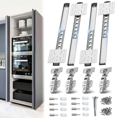 Sliding Hidden Door Track, Pocket Door Hardware, Smooth Gliding Pocket Slides with Hinges for Cabinet and Recessed Doors (Silver, 20inch-2set)