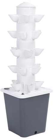 Système de Culture Hydroponique, Tour Hydroponique à 5 Couches, 25 Trous de Plantation, Vertical à Colonnes Peu Encombrant, Intérieur et Extérieur, Kit de Germination (Prise UE)