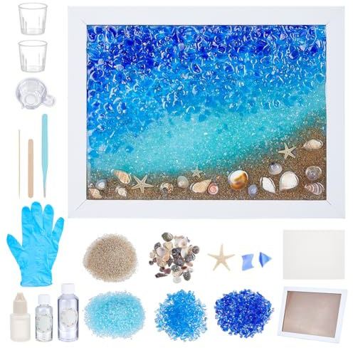 WEBEEDY DIY Sea Glass Art Kit Resin Sea Glass Beach Frame Making Kit with Instruction for Adults Beginners DIY Mosaic Arts Crafts Kits for Desk Window Home Office Wall Decor Beach Lovers (15x20 cm)