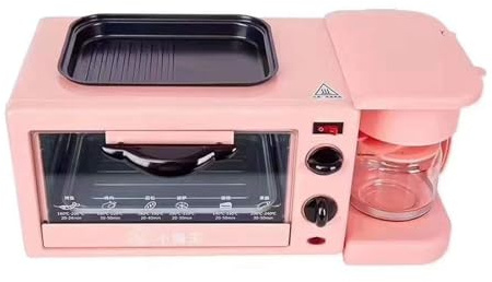 3-In-1 Breakfast Station, Electric Multifunctional Breakfast Machine with Cooking Pot, Large Capacity Baking Area and Coffee Maker for Kitchenettes