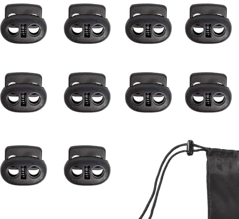 10 topes para cordón, 2 agujeros, cierre de cordones, tope de cordón, tope de cordón, para cordones, pinzas de cinta, chaqueta, ropa, mochila, cordón de goma