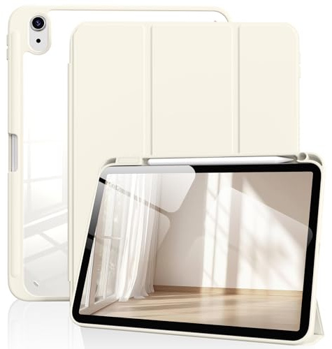 BFGTSJF Clear Case for iPad (A16) 11 & iPad 10th Gen 10.9, Cream White | Fits iPad A16 11-inch 2025 & 10th Gen 10.9-inch 2022, Pencil Holder, Slim Trifold Stand, Hard Clear Back, Auto Wake/Sleep