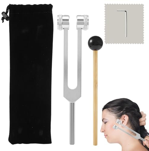 128Hz Tuning Forks for Healing, 128Hz Tuning Fork Medical, Healing Instrument, Aluminum Alloy Fork with Silicone Hammer and Bag, Offers Precise Frequency Response for Meditation and Therapy (Silver)