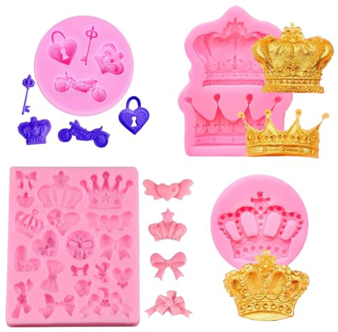 4PCS Krone Silikonform,Silikonform für Schokolade Süßigkeiten Fondant 3D Backform Kuchen Dekorieren Werkzeuge DIY Silikon Backen