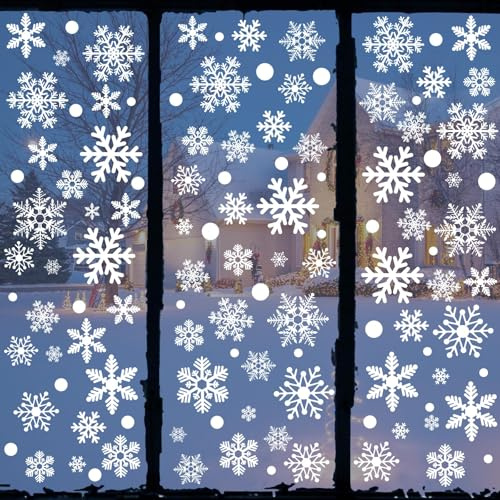 321 Stück Weihnachten Fensterbilder Selbstklebend Fensterdeko Weihnachten Wiederverwendbar Statisch Haftend PVC Fenstersticker Weiß Schneeflocken Aufkleber Winter Weihnachtsdeko