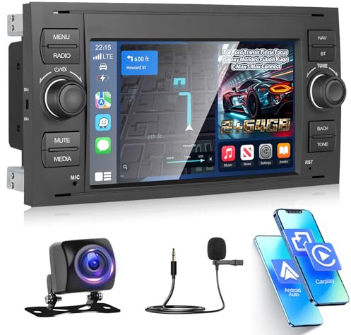 Android 2G+64G Radio de Coche para Ford Transit Fiesta Focus Galaxy Mondeo Fusion Kuga C-MAX S-MAX Connect, 9 Pulgadas Pantalla Táctil Radio Carplay & Android Auto/GPS/WiFi/Bluetooth/EQ/Radio FM RDS