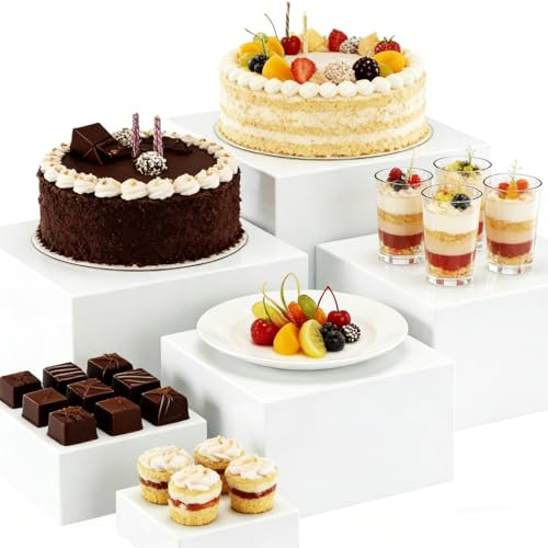 CeyKvo Kubusformig tårtstativ av acryl, vitt ihåligt matpresentationsstativ, multifunktionellt bufféställ, lämpligt för cupcakes och desserter, fest- och bröllopsdekorationer (6 st)
