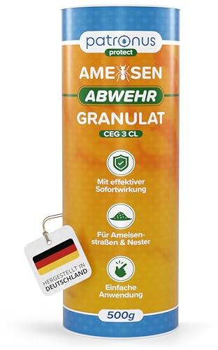 Patronus Ameisen Abwehr Granulat [500 g] mit effektiver Sofort- & Nestwirkung, Mittel gegen Ameisen im Garten & Haus zum Streuen, Alternative zu Ameisenköder-Dose, Ameisengel & Ameisengift Pulver