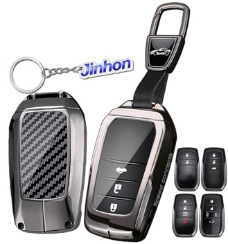 Jinhon Schlüssel Hülle Passt für Toyota 2025 2024 CHR Corolla Cross Hilux bZ4X Yaris IV Cross RAV4 2023 2022 Autoschlüssel Schutzhülle Schlüsselanhänger Zubehör Metallgehäuse Schlüsseltui Schwarz 1