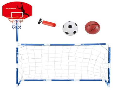 Basketboll ring – 2-i-1 sportcenter för barn – inomhus basketspel set, inkluderar ring, fotbollsmål för barn pojkar och flickor