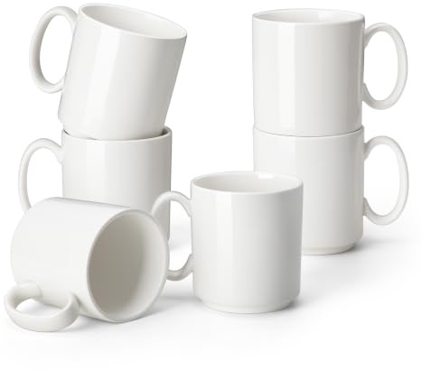 vancasso Porcelain Coffee Mugs Set of 6, 16 oz Coffee Cups for Latte, Cappuccino, Tea & Hot Cocoa, Modern Minimalist Mug Set for Home & Office, Microwave & Dishwasher Safe, White