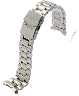 FYYFS Böjd ände, bågformad metallklockarmband i rostfritt stål, 20 mm, 22 mm, 24 m, matt klockarmband, kedja, armband(A Silver golden,22mm)
