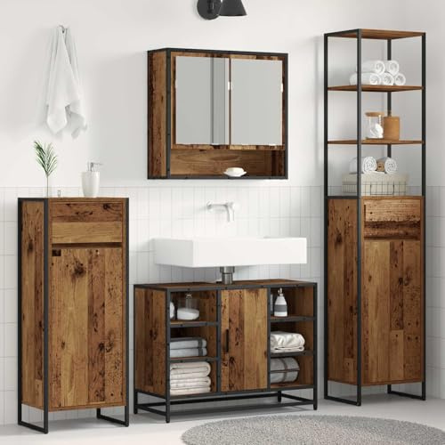 Drillkyn Mobile da bagno in legno anticato, 40 x 30 x 100 cm, con cassetto e porta, moderno mobiletto sottolavabo per bagno, WC degli ospiti, spazio e ordine nel lavandino