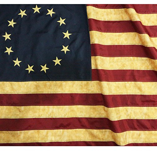 Anley Vintage Style Tea Stained Betsy Ross Flag 3x5 Foot - Embroidered Stars and Sewn Stripes - 4 Rows of Lock Stitching - Antiqued Early US National Banner Flags with Brass Grommets 3 X 5 Ft