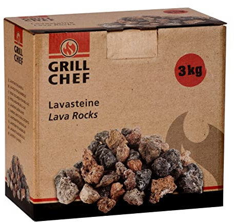 GRILLCHEF Lavasteine 3kg | Nachfüllpackung für Lavastein-Gasgrills | Gleichmäßige Wärmeverteilung & Wärmespeicherung | Zum Auffangen von herabtropfendem Fett | Steine zum Grillen | Mehrfach verwendbar