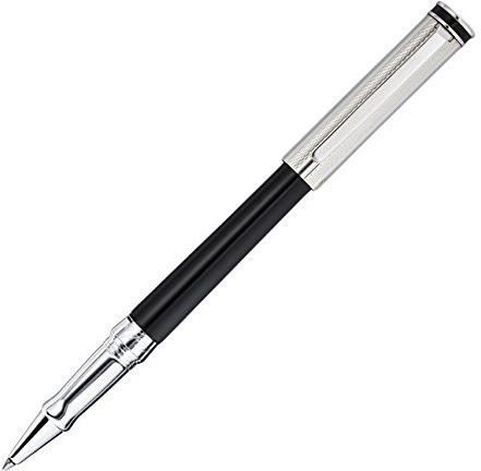 Waldmann Edelfeder, roller ball pen, black lacquer, barley/line design, solid sterling silver 925