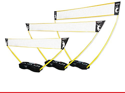 HAMMER 3 in 1 Netz Set für Volleyball, Badminton & Tennis, Spaß für jung und alt, mit Tragekoffer/Pfostenständer, leichter Aufbau, schnell verstaut und leicht transportiert