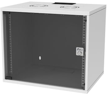 ARLI 19 Zoll Netzwerkschrank 9HE 9U Wandgehäuse – Serverschrank zur Wandmontage mit Glastür abschließbar aus Stahl Gehäuse Geräteschienen SOHO für Server Switch Patchpanel EDV Router - unmontiert