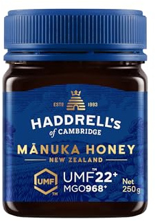 Haddrell's of Cambridge Miele di Manuka MGO 1000 circa (UMF 22+) 250g – Miele premium dalla Nuova Zelanda – Certificato, grezzo e sostenibile – Ricco di metilgliossale con alto contenuto di MGO