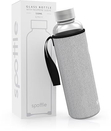 spottle® Glasflasche - Trinkflasche aus Glas mit Neoprenhülle in 550 & 750 ml - spülmaschinenfest und auslaufsicher - ideal für unterwegs, Saft, Sport und Yoga - 100% BPA frei Grau