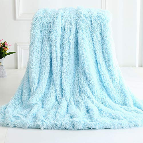Nicole Knupfer Kuscheldecke Felldecke Langhaar Decke Microfaser Kunstfell Decke Flauschig Klimaanlage Decke für Couch Bett (Hellblau,130 x 160 cm)