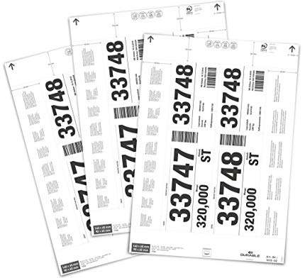 Durable Einsteckschilder 140/90 x 65 mm für Etikettentaschen, 80 Etiketten auf A4 Bögen, weiß, 101002 | Beschriftungsschilder auf A4 Bögen, für Etikettentaschen & Palettenfußbanderolen, mikroperforiert
