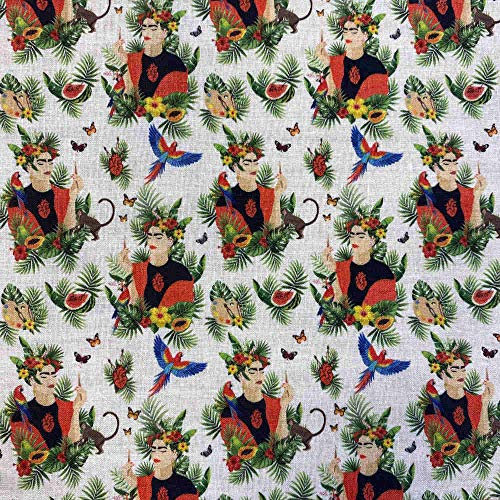Kt KILOtela - Patchworkstoff - Digitaldruck - 100% Baumwolle - Patchwork 100 cm Länge x 140 cm Breite | Frida, Wassermelonen und Papageien - Mehrfarbig - 1 Meter
