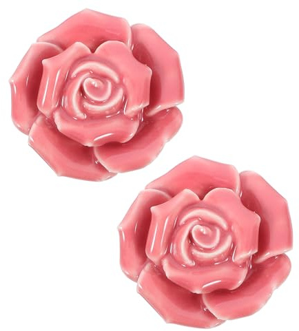 Wakauto 2 Stück Rosa Keramikgriff Kind: Europäischer Stil Schrankgriff, Dekorative Zugknöpfe für Schrank, Kleiderschrank, Kommode, Moderne Keramik Türgriff mit Rosenblüten