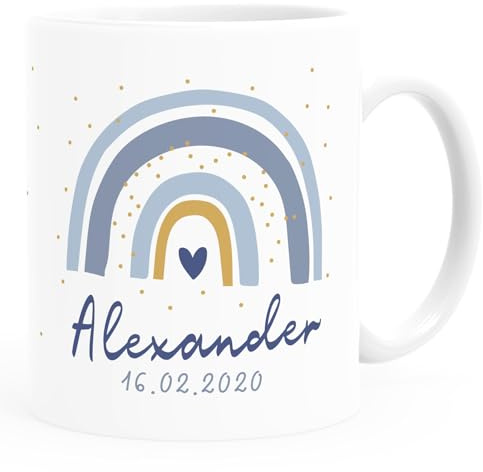 SpecialMe® Kinder-Tasse Kunststoff Regenbogen personalisierte Namenstasse für Jungen Mädchen Weiss Kunstoff-Tasse