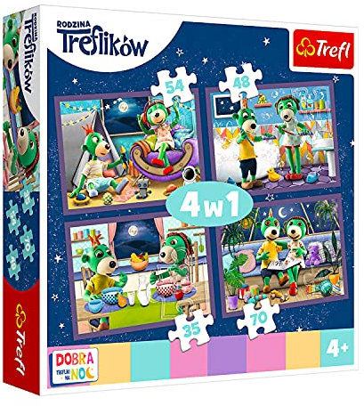 Trefl, Puzzle, Abend bei den Trefliks, Familie Treflik, von 12 bis 24 Teilen, 4 Sets, für Kinder ab 3 Jahren