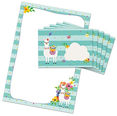 Briefblock mit Umschlag für Kinder Lama Briefpapier-Set BLANKO (Block A4 mit 25 Blätter + 15 Umschläge)