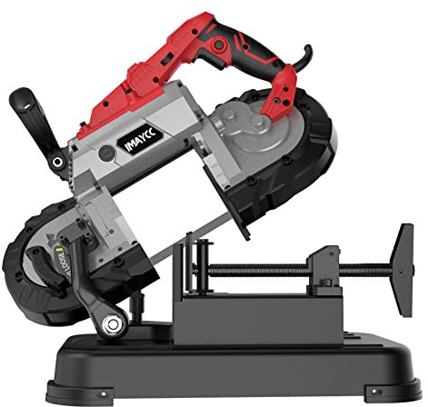 IMAYCC Bandsäge Metall 1100W Mobile Elektrisch Metall bandsäge mit LED Strahler für Holz, Metall Kunststoff, 0.7-2.4m/s,Einstellbar 0-45 °, Stationär oder Handgeführt