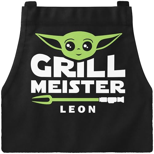 MoonWorks Grill-Schürze für Männer Grillmeister mit Name Parodie lustig Schwarz Herren