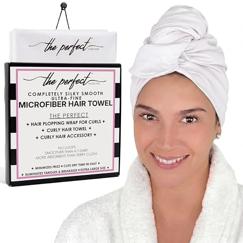 THE PERFECT HAIRCARE Mikrofaser-Handtuch für Frauen – saugfähiger, schnell trocknender Turban für nasses, lockiges und langes Haar für Damen, Mädchen und Kinder – Anti-Frizz-Weiß