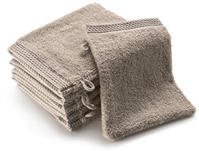 SLEEPZEN Waschlappen aus Bio-Baumwolle Beige GOTS-Zertifiziert 500gr/m2 - Waschhandschuhe - Hergestellt in der ue - 6er Pack Saugfähig, weich und ökologisch