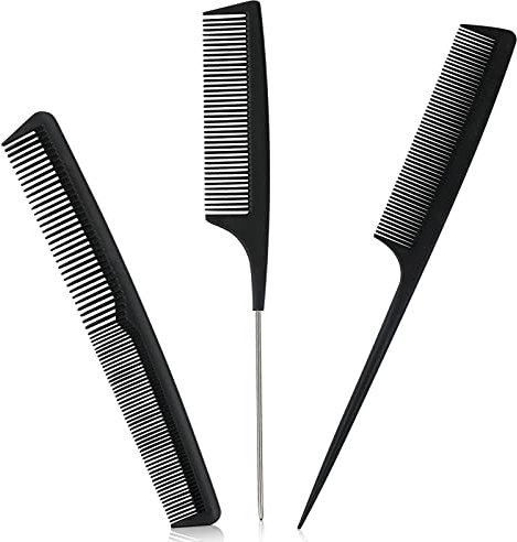 Sularpek 3-Piece Tail Comb Set - Fine Tooth, Carbon Fibre Styling, Hairdressing, Teasing Hair Combs for Women and Men - Anti Static, Heat Resistant