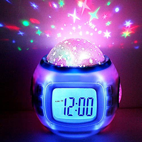 Jetcloud LED Alarm Clock with Star Galaxy Projector Light Portable Digital Alarm Clock with Calendar Thermometer Decorative Projection Night Lamp for Bedroom Living Room Kids Room