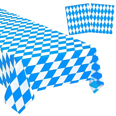 ADMAY Oktober fest Tischdecke, 2er Set 137 x 274 cm PE Blau Weiß Bayern Bayerische Tischdecke für Oktober fest Party Deko Bayern Festzelt Biergarten