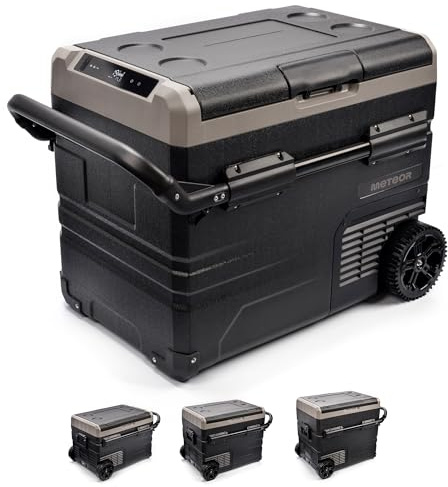 meteor thermoelektrischer Kühlschrank mit Rädern und App Steuerung per Bluetooth Elektrische Kompressor-Kühlbox 12/24V und 230V für Picknick Auto LKW Boot Camping Isolierung Kühlschrank (50 L, TSW)