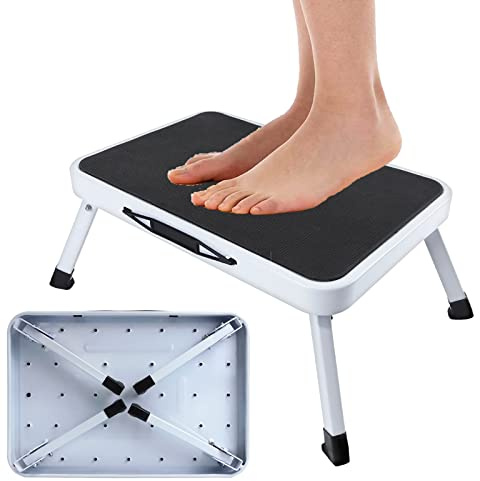 Portable Folding Step Stool, 1 Step Folding Ladder, Children Elderly Disabled Foot Step Stool, Sturdy Steel Non-slip Foldable Stool with Carry Handle for Travel Bathroom Car Step, 330lb Load Capacity