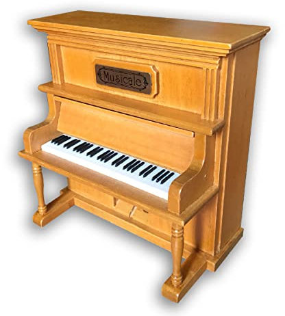 BinkeGG Braun Spieldose Holz Aufrecht Klavier Uhrwerk Spieluhr mit Sankyo Musik Mechanismus (Option 60 Melodien) (Rock a Bye Baby)